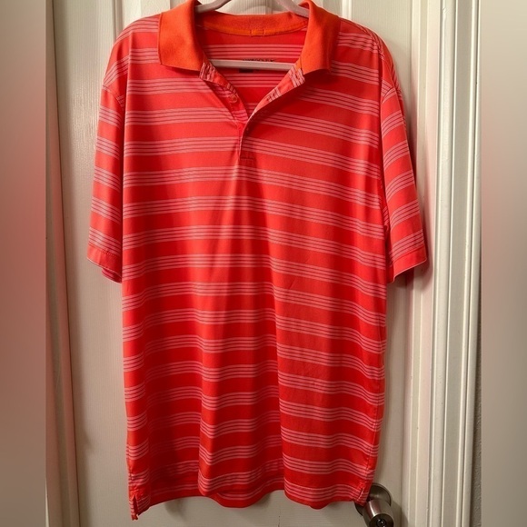 Nike Golf Tour Performance Men's XL Dri-Fit Orange White Striped Golf Polo Shirt - Picture 1 of 8